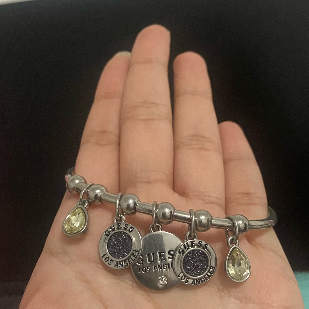 Guess Silver Bracelet with Purple and Yellow Charms